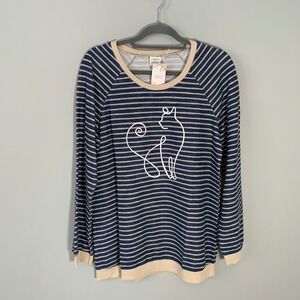 NEW Suzanne Betro Womens 4X Blue Taupe Striped Cat Raglan Sweatshirt